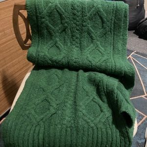 J Crew Cable Knit Oversized Dark Green Scarf